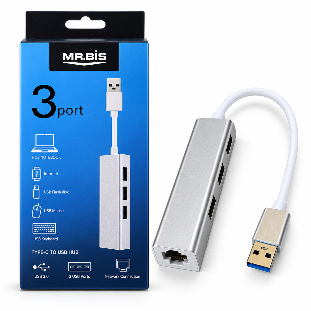 Hub USB 3 Puertos con Conexión de Red Ethernet