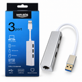 Hub USB 3 Puertos con Conexión de Red Ethernet