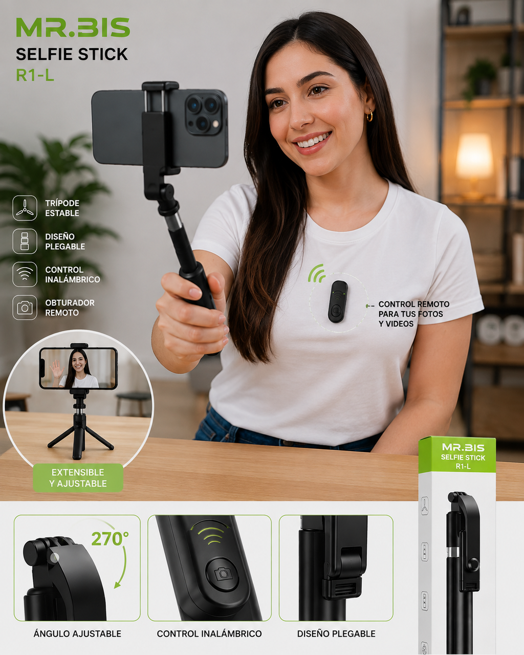Selfie stick y trípode 2 en 1