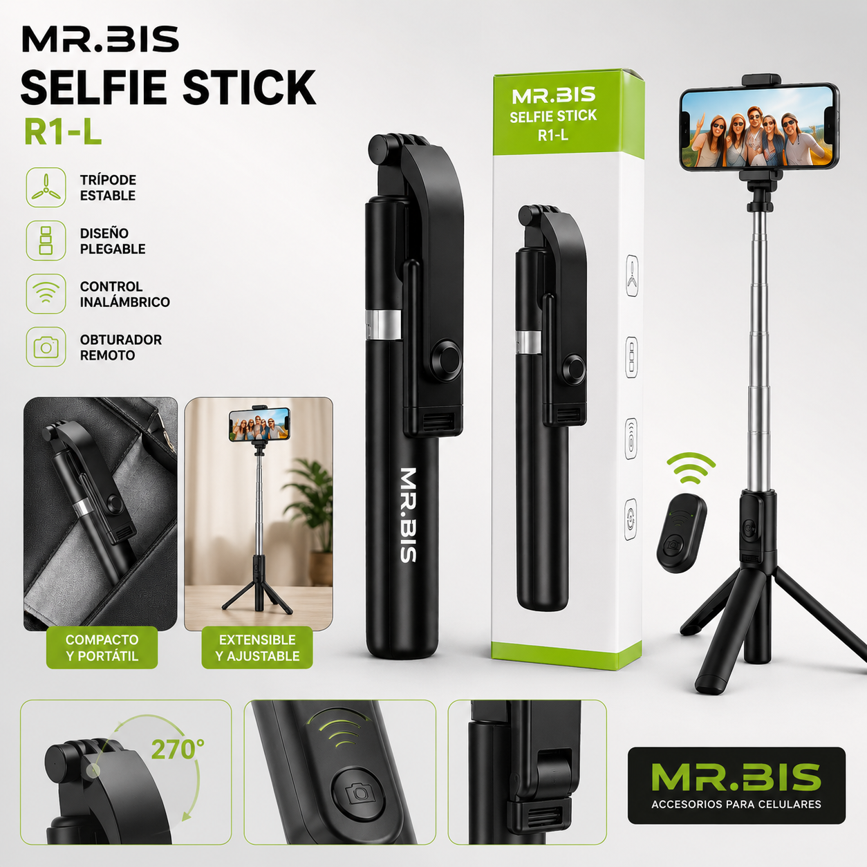 Selfie stick y trípode 2 en 1