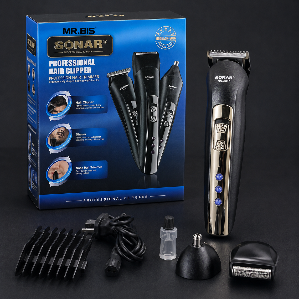 Máquina Cortadora de Cabello, Nariz y Barba SONAR SN-6015 – Kit 3 en 1