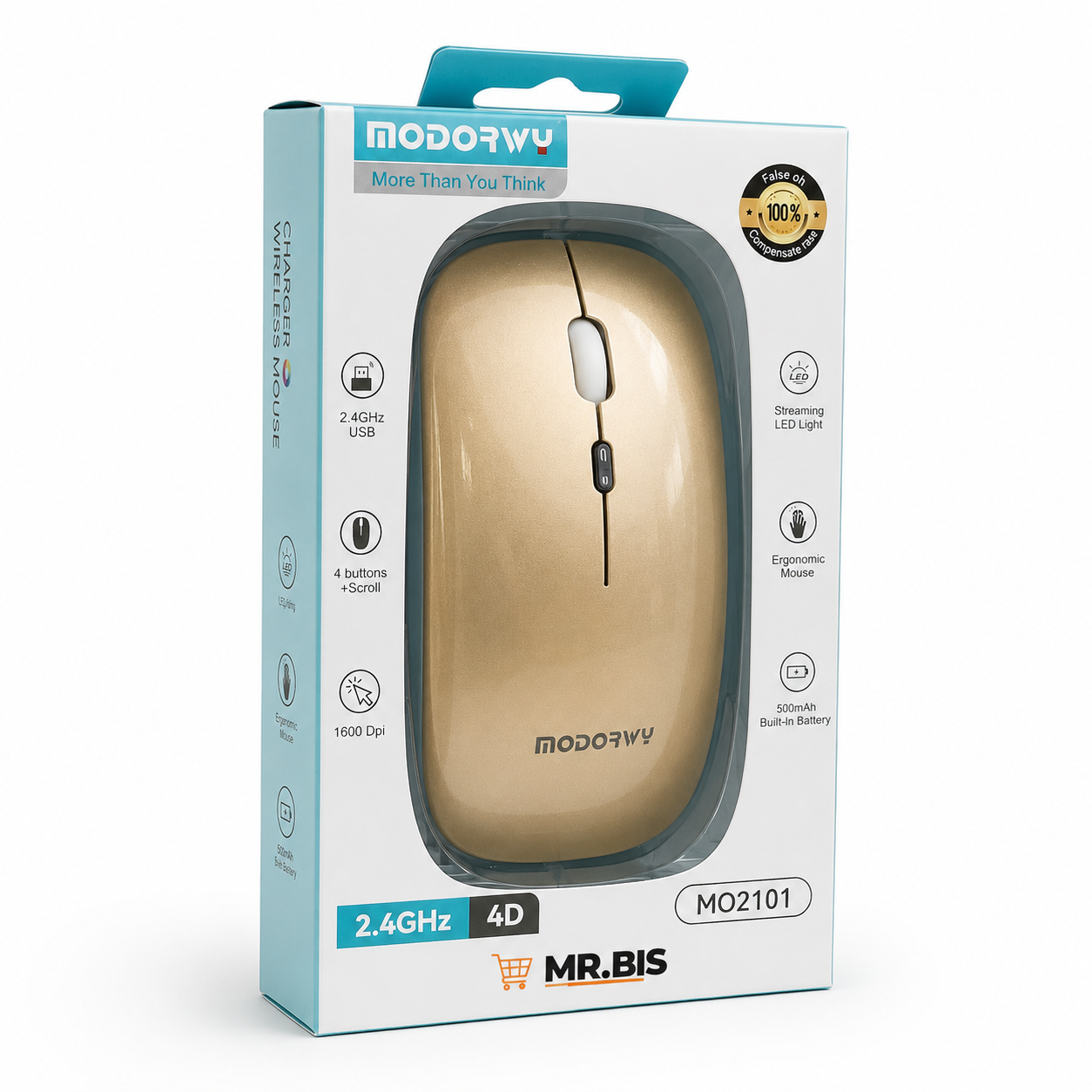 Mouse Inalámbrico MODORWY MO2101 2.4GHz – 1600 DPI con Batería Recargable