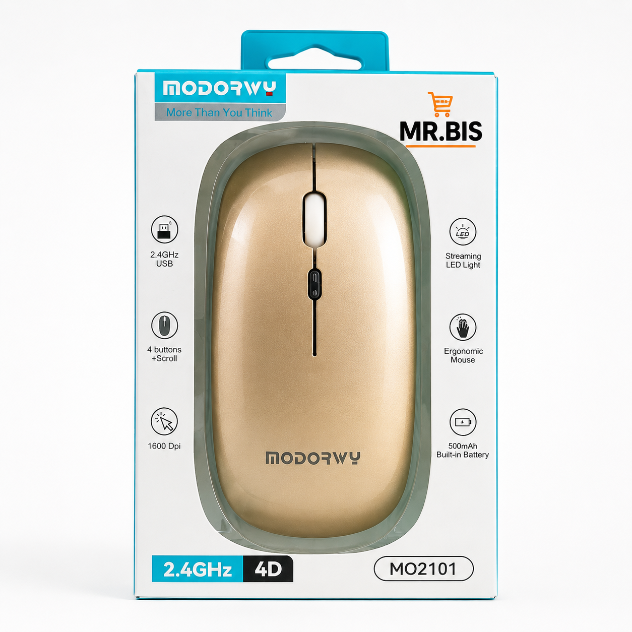 Mouse Inalámbrico MODORWY MO2101 2.4GHz – 1600 DPI con Batería Recargable