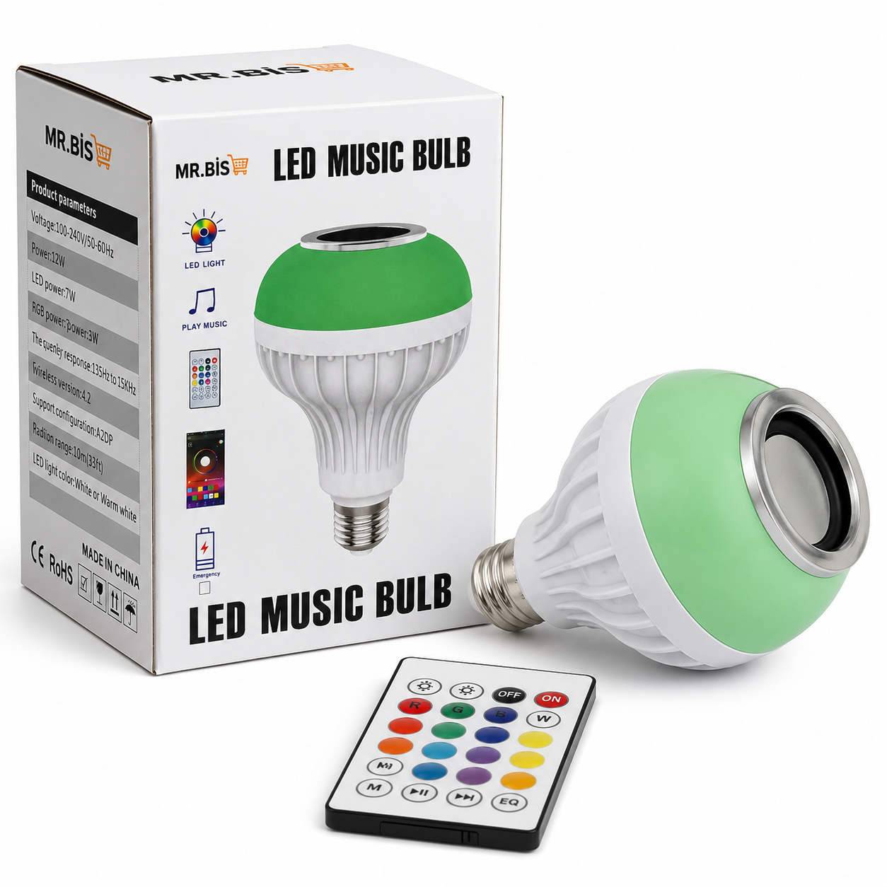Bombillo LED RGB con Bocina Bluetooth 4.2 – LED Music Bulb 12W con Control Remoto