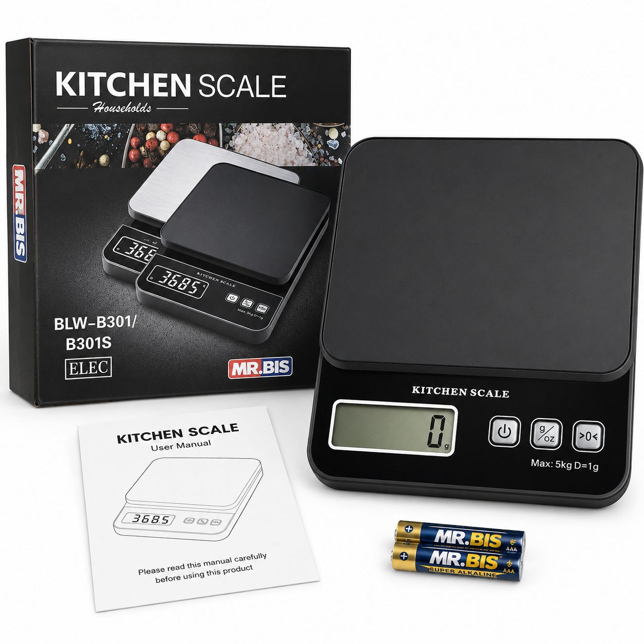 Balanza Digital de Cocina B301 5kg – Precisión 1g con Pantalla LCD