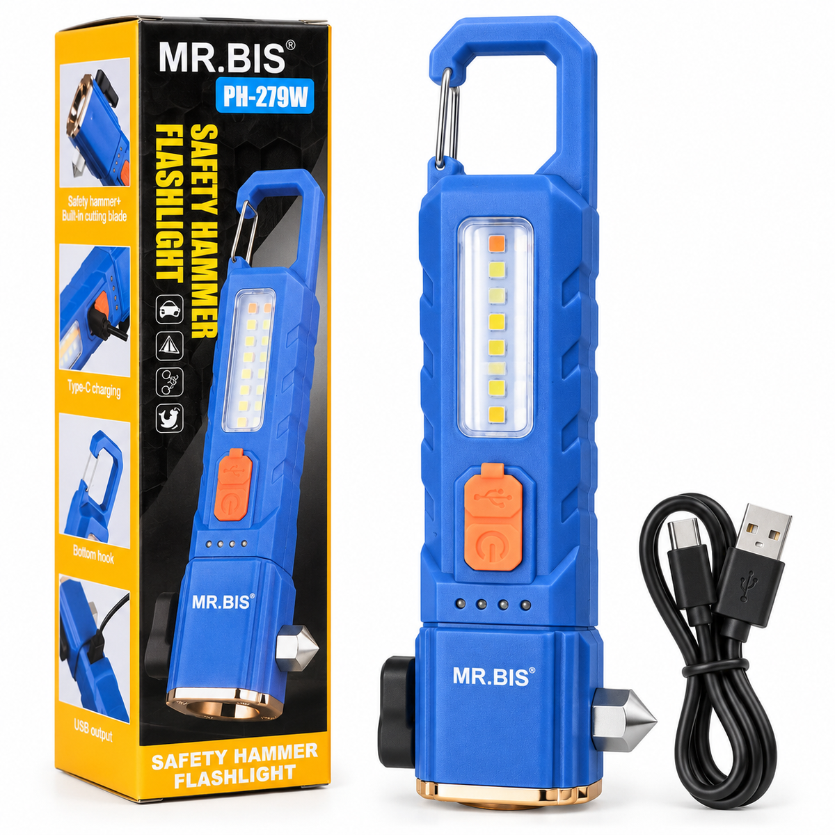 Linterna LED de Emergencia con Martillo de Seguridad