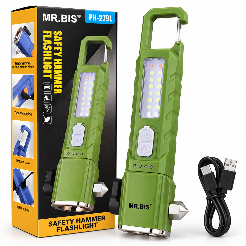 Linterna LED de Emergencia con Martillo de Seguridad