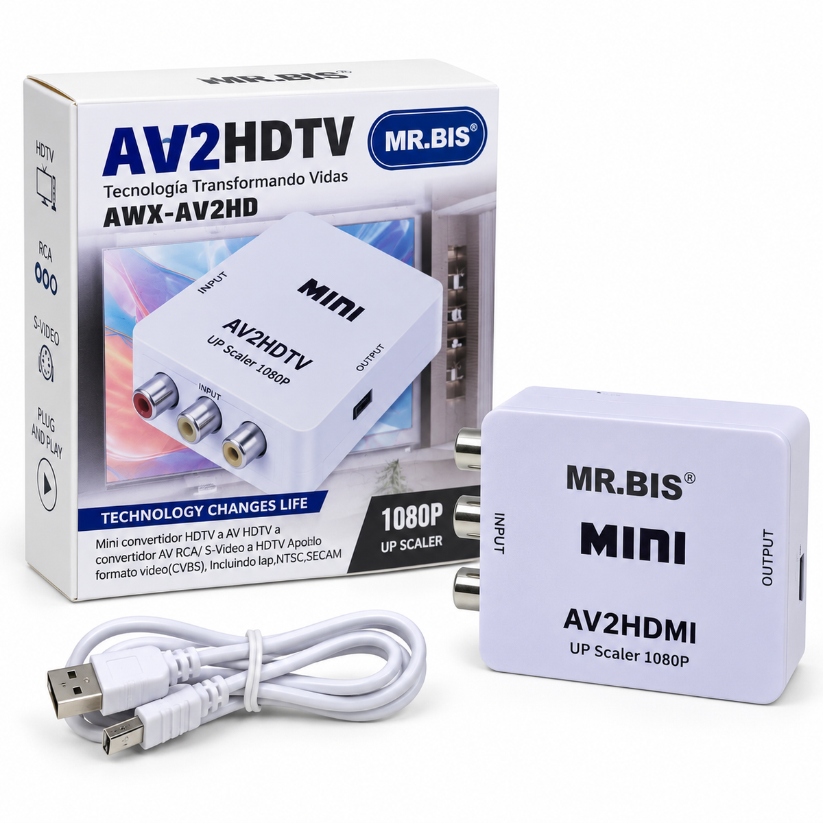 ADACTADOR RCA A HDMI - Mini Convertidor AV2HDMI – Upscaler 1080P