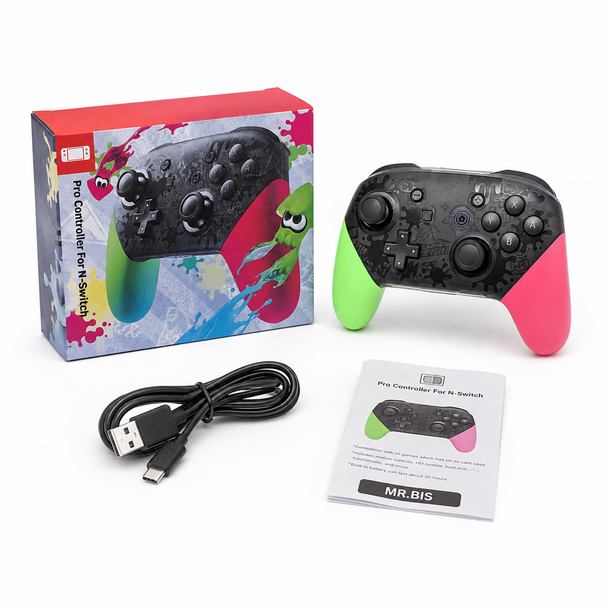 Control Pro Inalámbrico Compatible con Nintendo Switch – Verde/Rosa