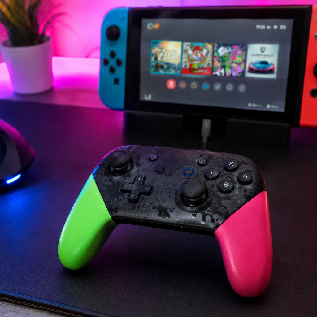 Control Pro Inalámbrico Compatible con Nintendo Switch – Verde/Rosa