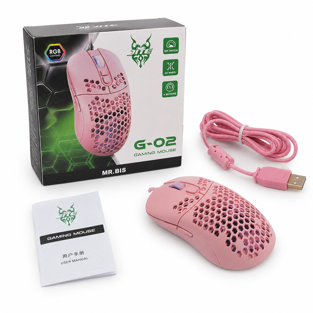 Mouse Gaming JITE G-02 Rosado RGB – 6 Botones