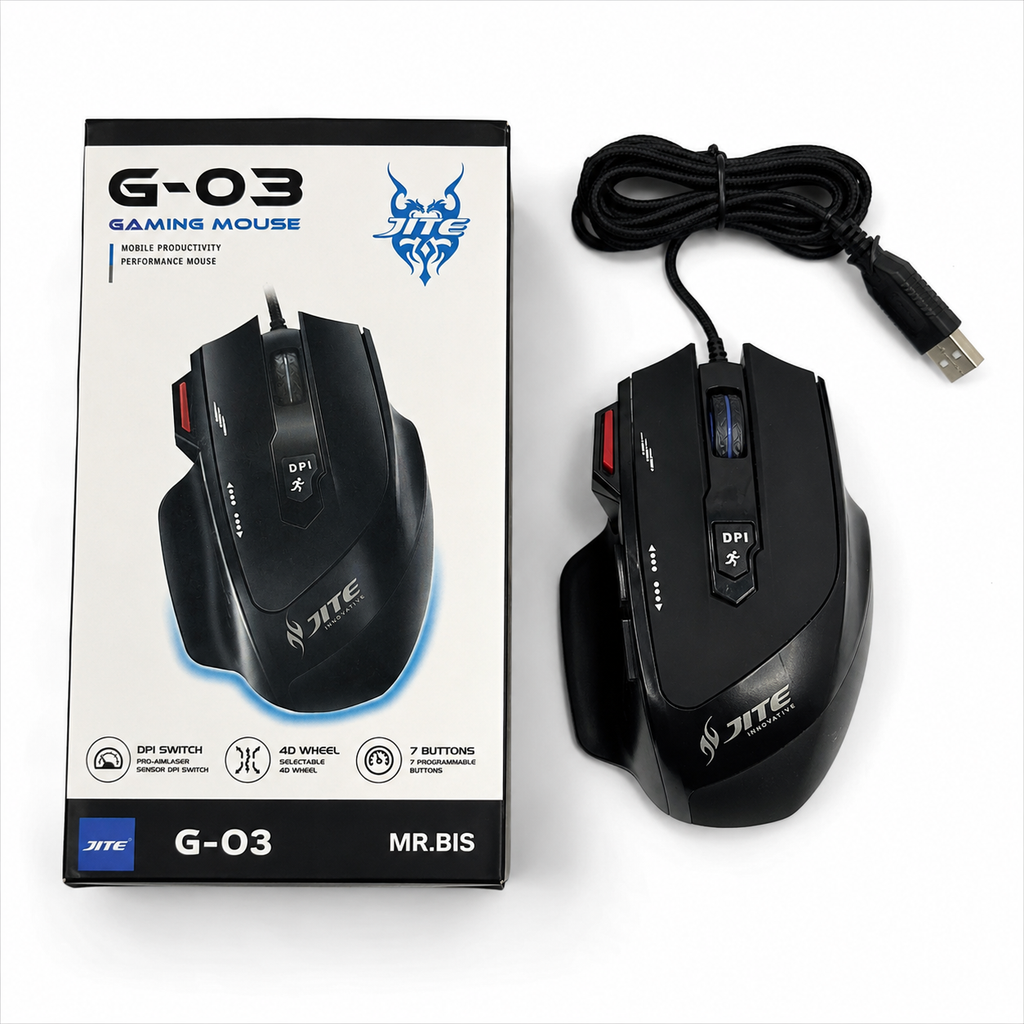 Mouse Gaming JITE G-03 – 7 Botones, DPI Ajustable y Rueda 4D