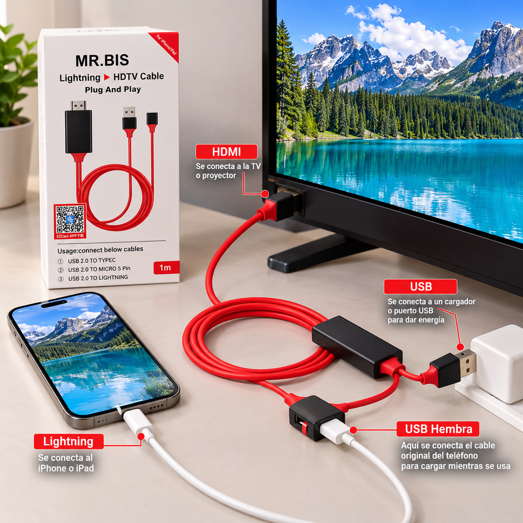Cable Lightning a HDTV 1 Metro – Adaptador de Video HD