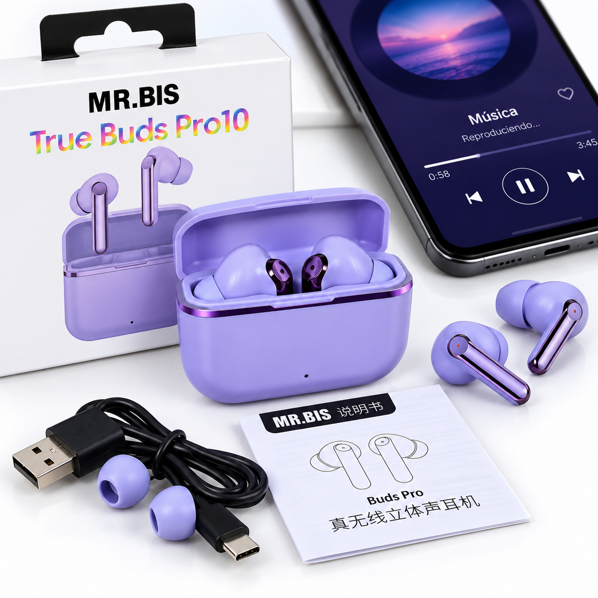 Audífonos Inalámbricos True Buds Pro – Color Morado