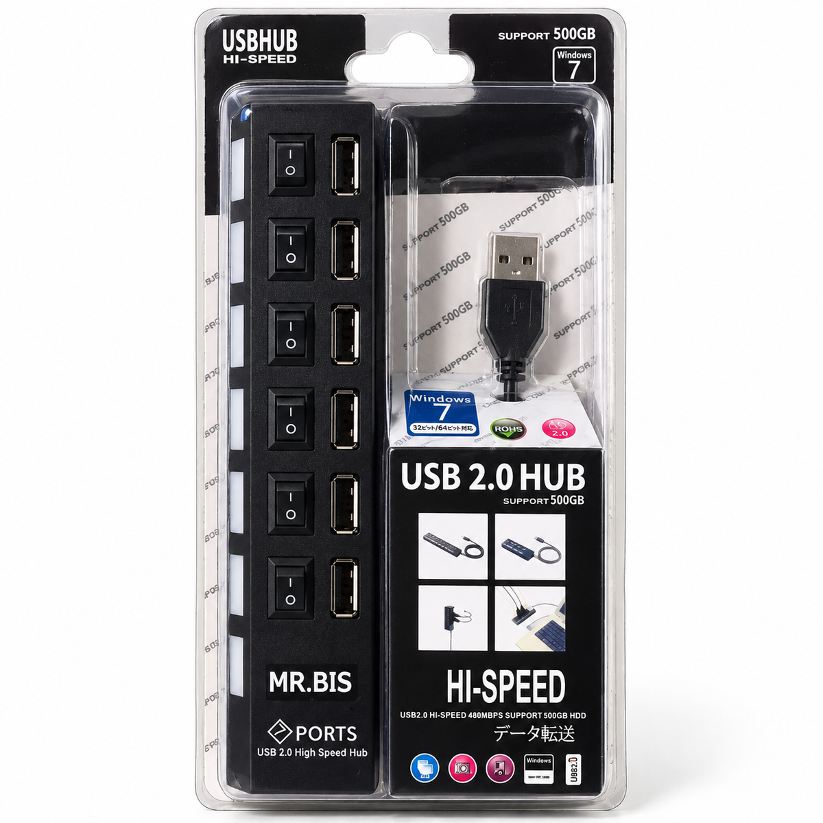 Hub USB 2.0 de 7 Puertos con Interruptores Individuales
