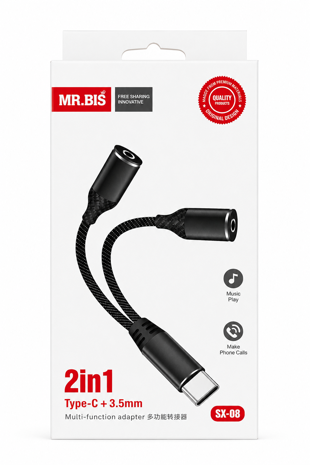 Adaptador 2 en 1 Type-C a 3.5 mm